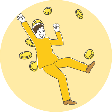 男性がお金を手に入れ喜んでいるイラスト