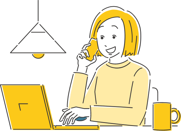 女性がパソコンを見ながら電話をしているイラスト