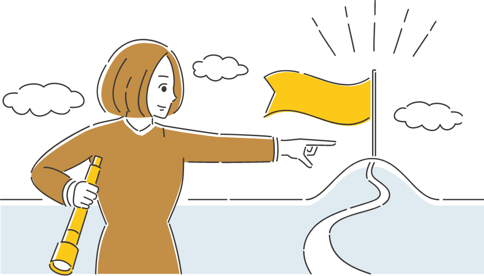 女性が目標を指差しているイラスト